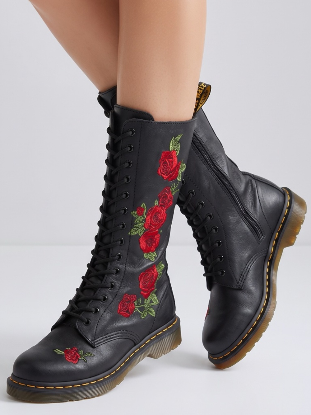 DR. MARTENS • 1914 Vonda Rose Embroidered Tall Lace Up Boots US 9